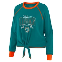 Women's WEAR by Erin Andrews Aqua/Orange Miami Dolphins Tie-Front Long Sleeve Top