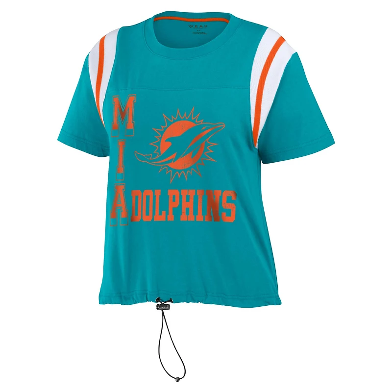 Women's WEAR by Erin Andrews Aqua Miami Dolphins Cinched Colorblock T-Shirt