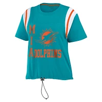 Women's WEAR by Erin Andrews Aqua Miami Dolphins Cinched Colorblock T-Shirt