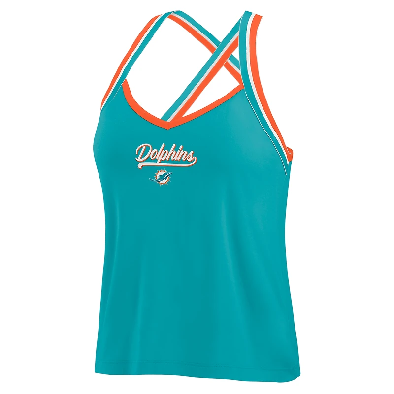 Women's WEAR by Erin Andrews Aqua Miami Dolphins Cross Strap Tri-Blend Tank Top