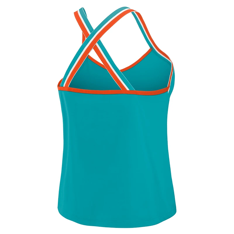 Women's WEAR by Erin Andrews Aqua Miami Dolphins Cross Strap Tri-Blend Tank Top