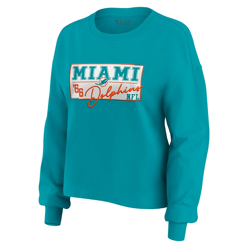 Ensemble de détente pour femme WEAR by Erin Andrews Aqua Miami Dolphins, composé d'un t-shirt à manches longues et short en jersey rugby épais