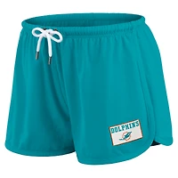 Ensemble de détente pour femme WEAR by Erin Andrews Aqua Miami Dolphins, composé d'un t-shirt à manches longues et short en jersey rugby épais