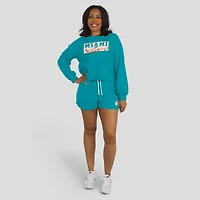 Ensemble de détente pour femme WEAR by Erin Andrews Aqua Miami Dolphins, composé d'un t-shirt à manches longues et short en jersey rugby épais