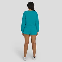 Ensemble de détente pour femme WEAR by Erin Andrews Aqua Miami Dolphins, composé d'un t-shirt à manches longues et short en jersey rugby épais
