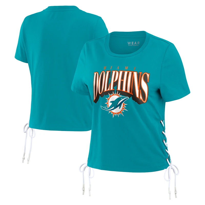 T-shirt court à lacets sur le côté pour femme WEAR by Erin Andrews Aqua Miami Dolphins