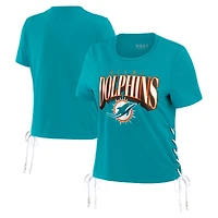 T-shirt court à lacets sur le côté pour femme WEAR by Erin Andrews Aqua Miami Dolphins