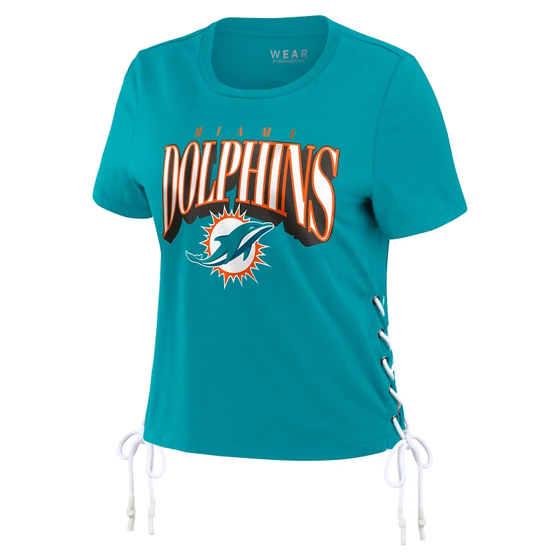 T-shirt court à lacets sur le côté pour femme WEAR by Erin Andrews Aqua Miami Dolphins