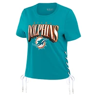 T-shirt court à lacets sur le côté pour femme WEAR by Erin Andrews Aqua Miami Dolphins