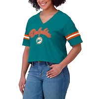 Women's WEAR by Erin Andrews Aqua Miami Dolphins Plus Color Block Boxy V-Neck T-Shirt