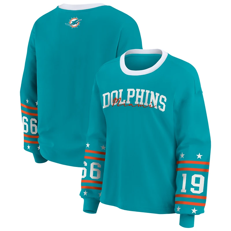 Women's WEAR by Erin Andrews  Aqua Miami Dolphins Sport Long-Sleeve T-Shirt