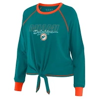Women's WEAR by Erin Andrews Aqua Miami Dolphins Tie-Front Long Sleeve T-Shirt