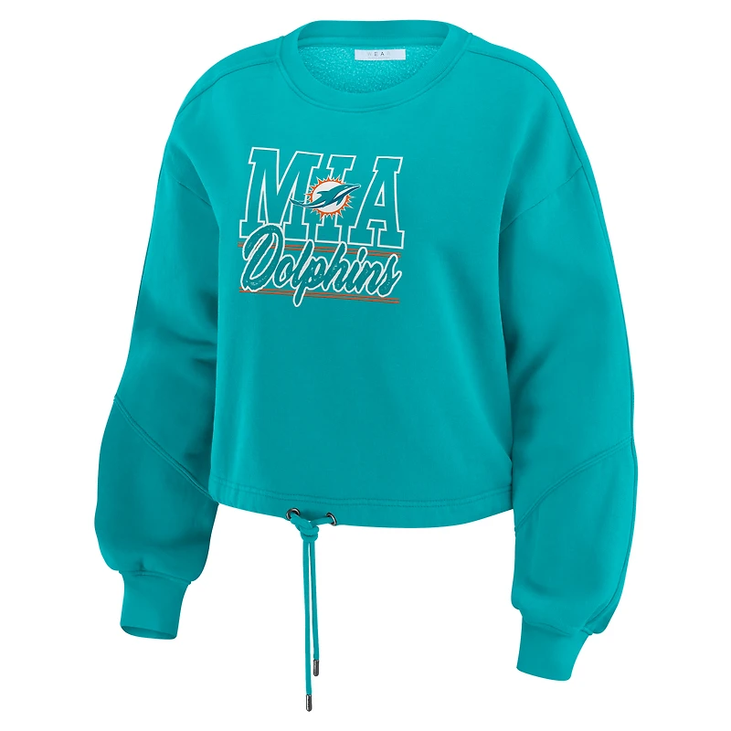 Ensemble de détente pour femme WEAR by Erin Andrews Aqua Miami Dolphins en molleton délavé avec t-shirt à manches longues et short