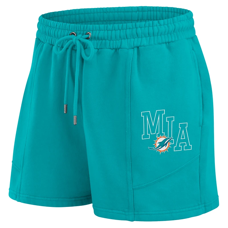 Ensemble de détente pour femme WEAR by Erin Andrews Aqua Miami Dolphins en molleton délavé avec t-shirt à manches longues et short