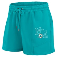Ensemble de détente pour femme WEAR by Erin Andrews Aqua Miami Dolphins en molleton délavé avec t-shirt à manches longues et short