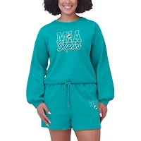 Ensemble de détente pour femme WEAR by Erin Andrews Aqua Miami Dolphins en molleton délavé avec t-shirt à manches longues et short