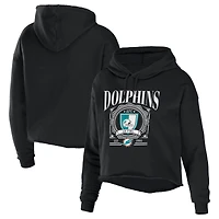 Women's WEAR by Erin Andrews Black Miami Dolphins Cropped Sponge Fleece Pullover Hoodie