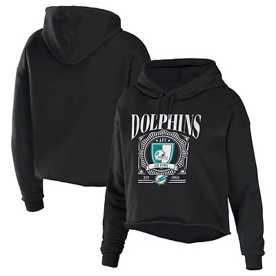 Women's WEAR by Erin Andrews Black Miami Dolphins Cropped Sponge Fleece Pullover Hoodie