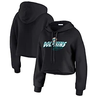 Women's WEAR by Erin Andrews Black Miami Dolphins Prime Cropped Pullover Hoodie