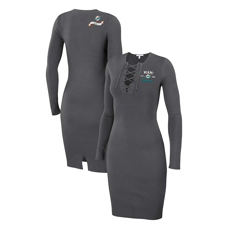 Robe à lacets et manches longues pour femme WEAR by Erin Andrews, motif Miami Dolphins, anthracite
