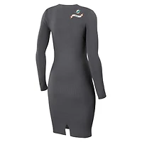 Women's WEAR by Erin Andrews Charcoal Miami Dolphins Lace Up Long Sleeve Dress