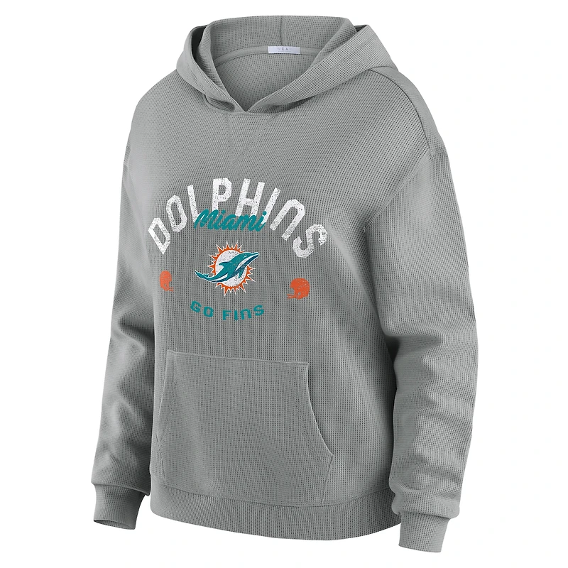 Women's WEAR by Erin Andrews Gray Miami Dolphins Waffle-Knit Long Sleeve Hooded Shirt & Pants Lounge Set