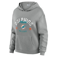 Women's WEAR by Erin Andrews Gray Miami Dolphins Waffle-Knit Long Sleeve Hooded Shirt & Pants Lounge Set
