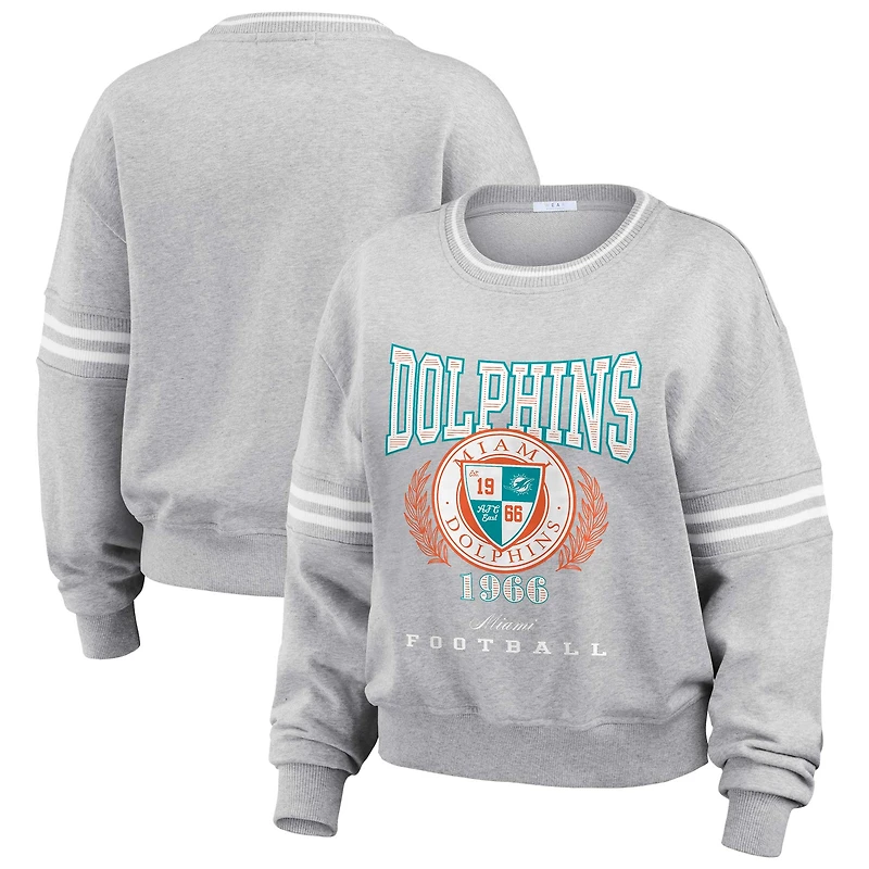 Women's WEAR by Erin Andrews Heather Gray Miami Dolphins Cropped Pullover Sweatshirt
