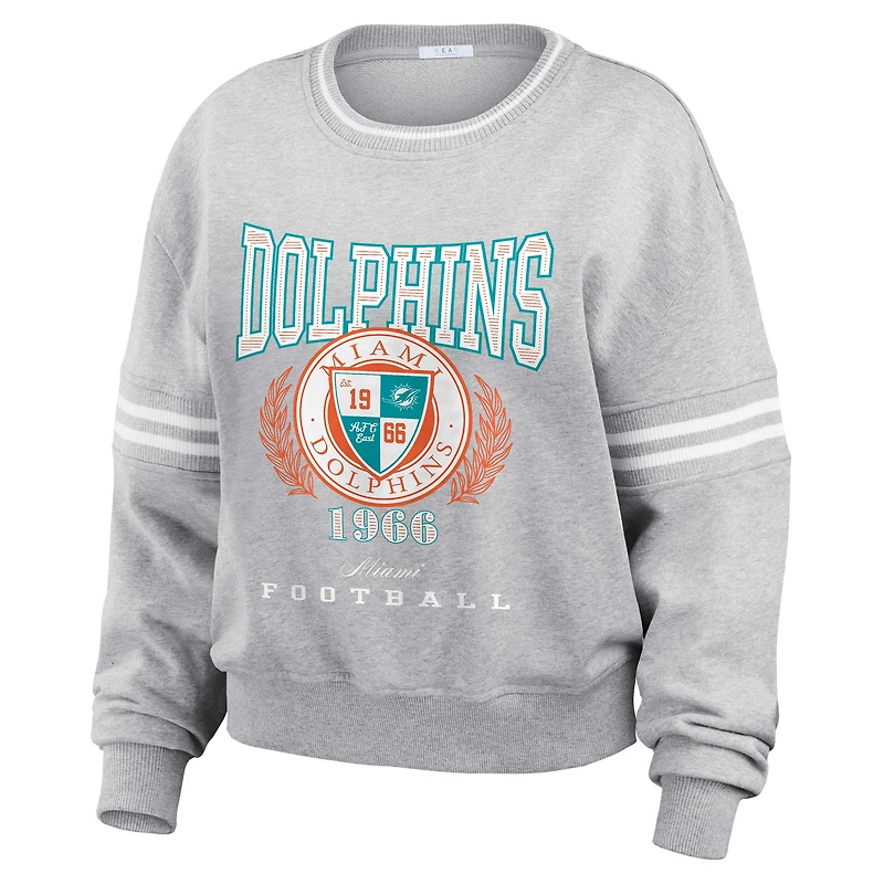 Women's WEAR by Erin Andrews Heather Gray Miami Dolphins Cropped Pullover Sweatshirt