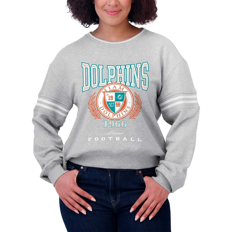 Women's WEAR by Erin Andrews Heather Gray Miami Dolphins Cropped Pullover Sweatshirt