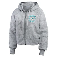 Women's WEAR by Erin Andrews  Heather Gray Miami Dolphins Speckled Fleece Cropped Full-Zip Hoodie
