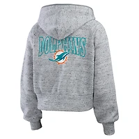 Sweat à capuche court en polaire moucheté gris chiné avec fermeture éclair complète pour femme WEAR by Erin Andrews des Miami Dolphins