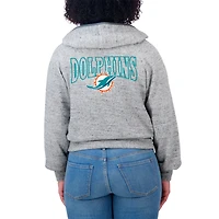 Sweat à capuche court en polaire moucheté gris chiné avec fermeture éclair complète pour femme WEAR by Erin Andrews des Miami Dolphins