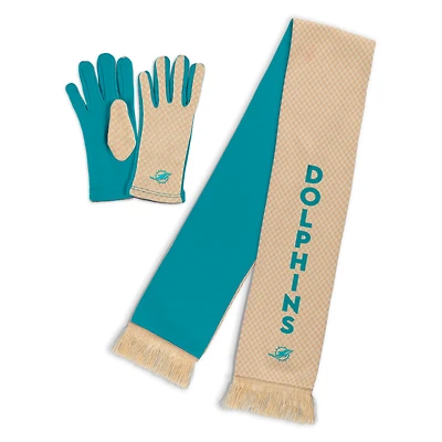 Women's WEAR by Erin Andrews Miami Dolphins Tonal Microcheck Scarf & Glove Set