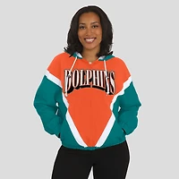 Coupe-vent à capuche entièrement zippé et froissé orange/aqua pour femme WEAR by Erin Andrews des Dolphins de Miami