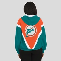 Women's WEAR by Erin Andrews Orange/Aqua Miami Dolphins Retro Crinkle Full-Zip Hoodie Windbreaker