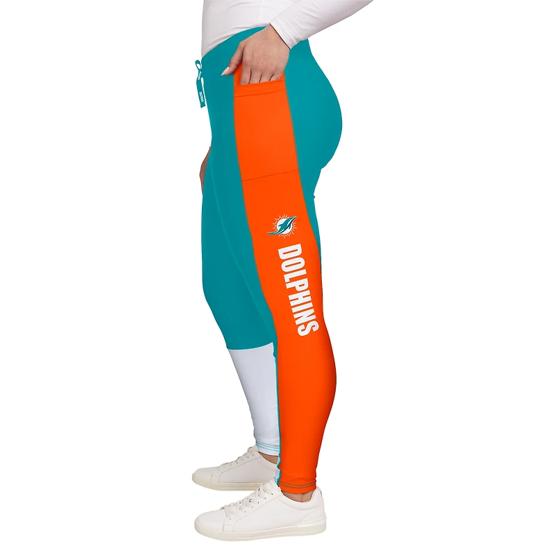 Leggings à blocs de couleurs bleu sarcelle/orange Miami Dolphins WEAR by Erin Andrews pour femme