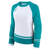 Women's WEAR by Erin Andrews White/Aqua Miami Dolphins Colorblock Raglan Sweater