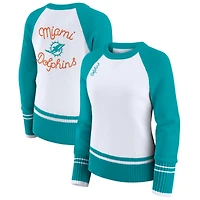 Women's WEAR by Erin Andrews White/Aqua Miami Dolphins Colorblock Raglan Sweater