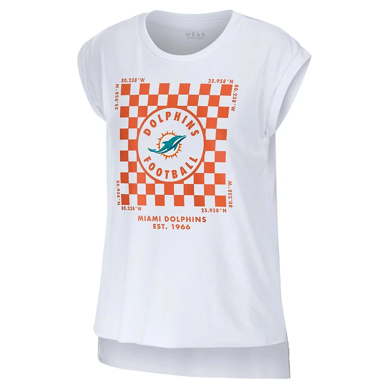 Débardeur blanc à carreaux pour femme WEAR by Erin Andrews, motif Miami Dolphins
