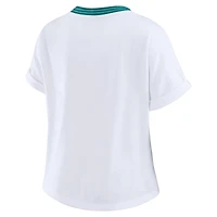 Women's WEAR by Erin Andrews White Miami Dolphins Cropped Center Stripe Dolman T-Shirt