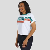 Women's WEAR by Erin Andrews White Miami Dolphins Cropped Center Stripe Dolman T-Shirt