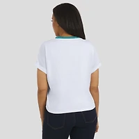 T-shirt court à rayures centrales blanc pour femme WEAR by Erin Andrews, motif Dolman, des Dolphins de Miami