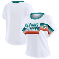 T-shirt court à rayures centrales blanc pour femme WEAR by Erin Andrews, motif Dolman, des Dolphins de Miami
