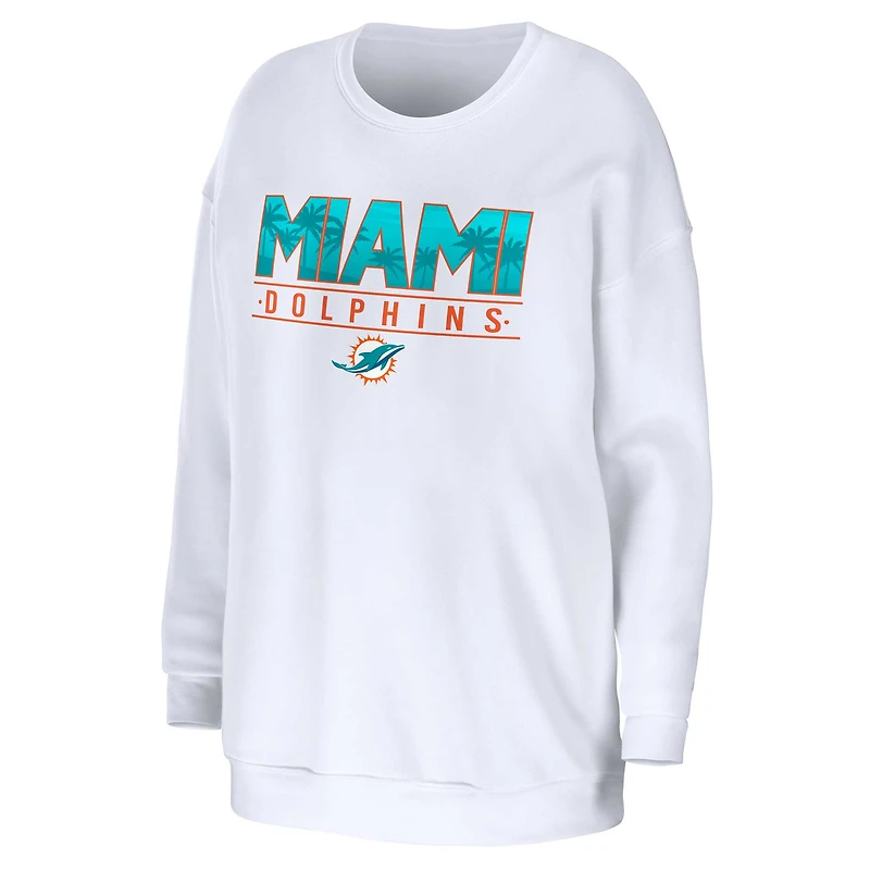 Women's WEAR by Erin Andrews White Miami Dolphins Domestic Pullover Sweatshirt