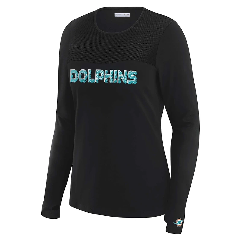 Women's WEAR by Erin Andrews x Gracie Hunt Black Miami Dolphins Mesh Panel Long Sleeve T-Shirt