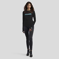 Women's WEAR by Erin Andrews x Gracie Hunt Black Miami Dolphins Mesh Panel Long Sleeve T-Shirt