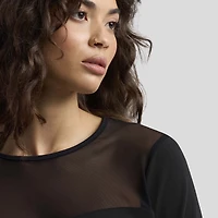 Women's WEAR by Erin Andrews x Gracie Hunt Black Miami Dolphins Mesh Panel Long Sleeve T-Shirt