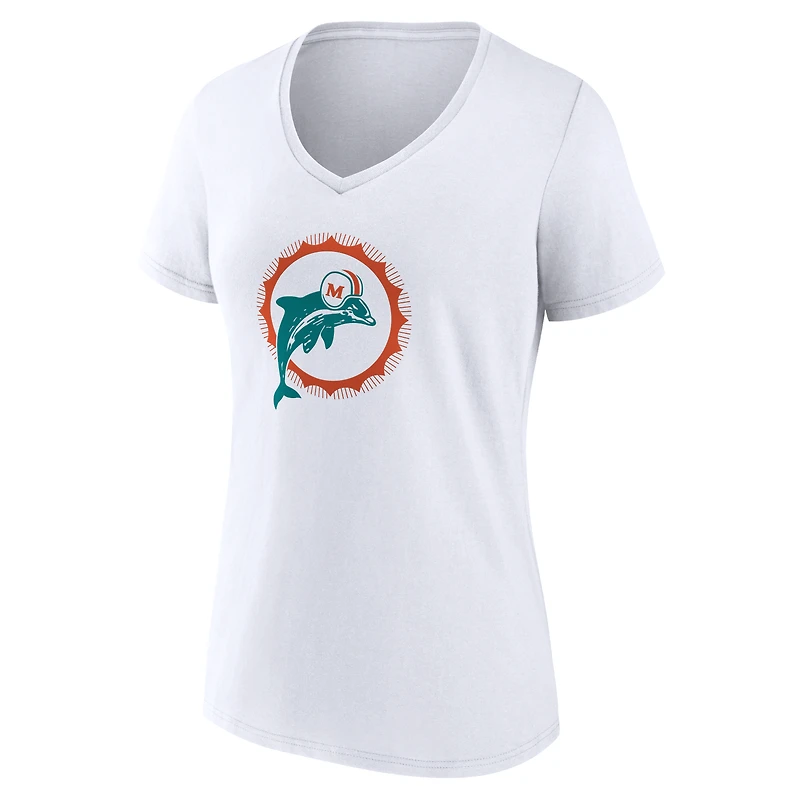 Women's White Miami Dolphins Team Authentic Classic Personalized Name & Number V-Neck T-Shirt