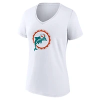 Women's White Miami Dolphins Team Authentic Classic Personalized Name & Number V-Neck T-Shirt